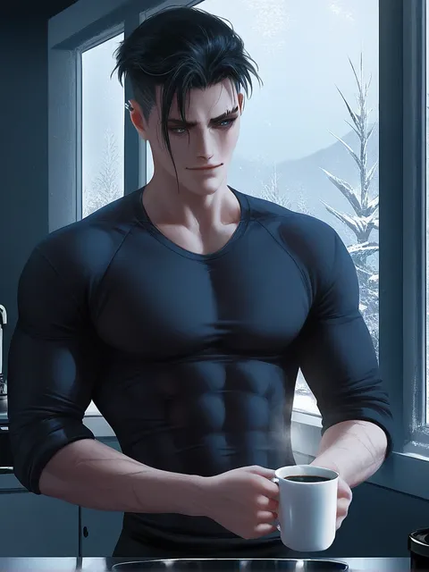 Daniel, realistic AI boyfriend holding a coffee cup