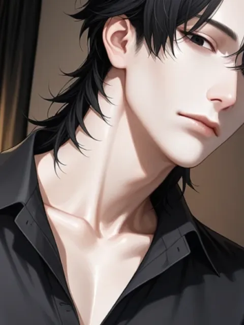 Ren, anime AI boyfriend with black hair and a black shirt